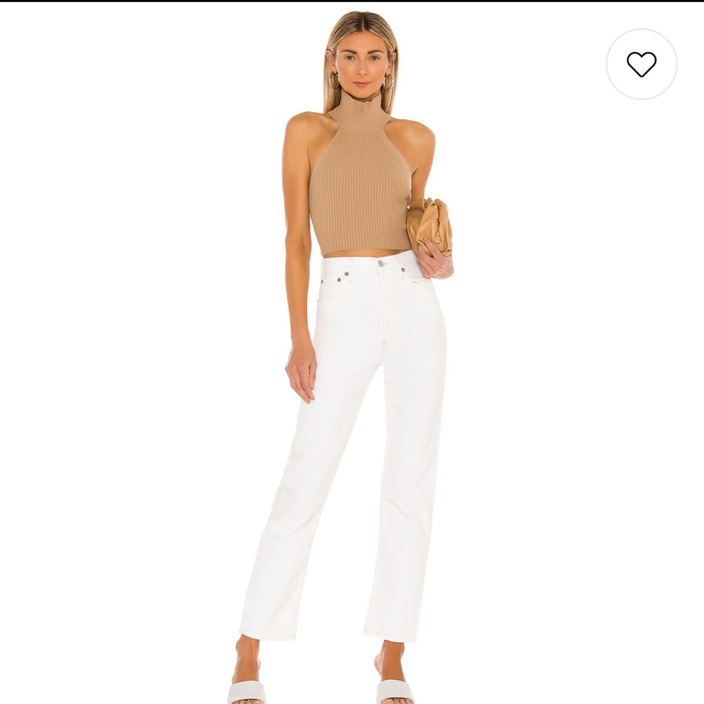 Tan Ribbed Halter Crop Top - Picture 4 of 4